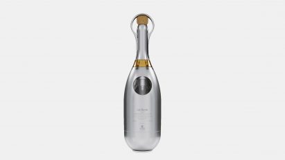 Back of Maison Mumm champagne bottle designed for space