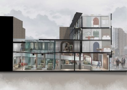 Sectional view of mixed-use building