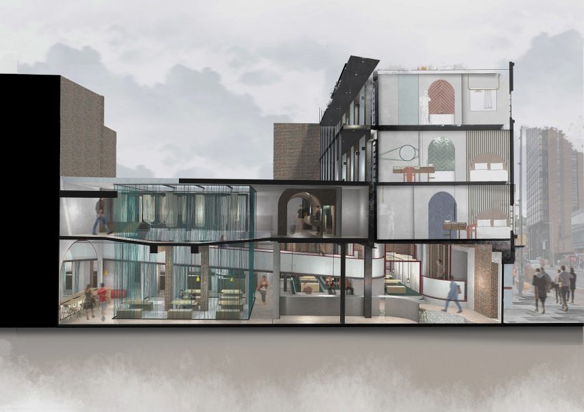 Sectional view of mixed-use building