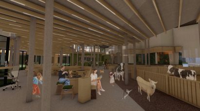 Interior visualisation of petting zoo/farm area
