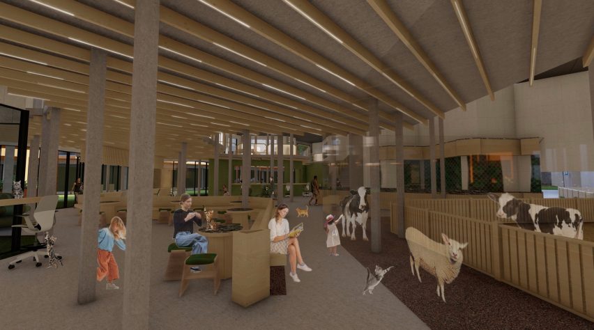 Interior visualisation of petting zoo/farm area