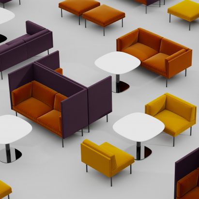 Purple, orange and yellow Mod Furniture collection by HBF