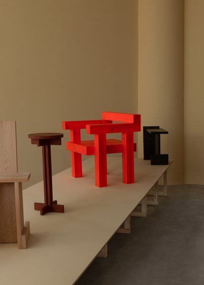Bright red pine chair