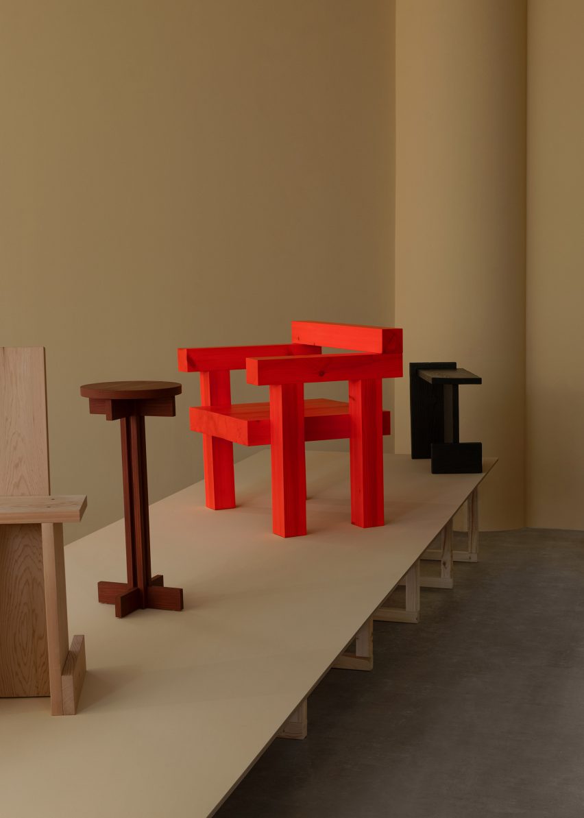 Bright red pine chair