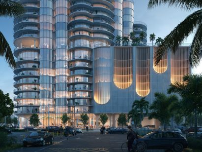 ODA tower inverted arches at night