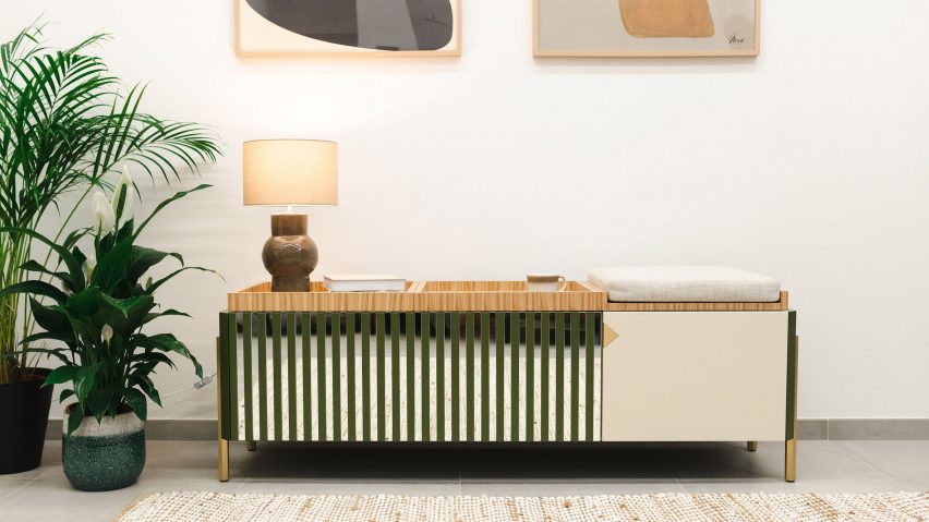 Panarea sideboard by Lebanto in a white room with plants