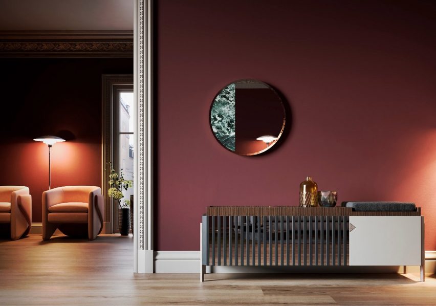 Panarea side board by Lebanto in a burgundy room