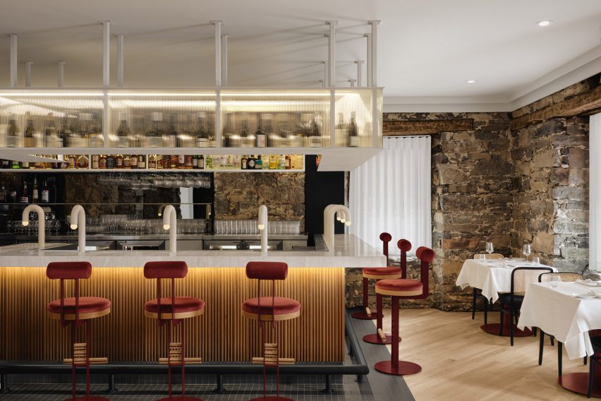 Bar area within old stone building