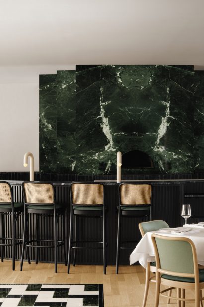 Green marble pizza oven