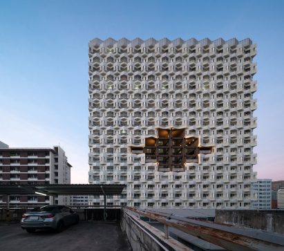 White building with zigzagging facade