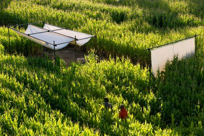 Eco-lodge in green field