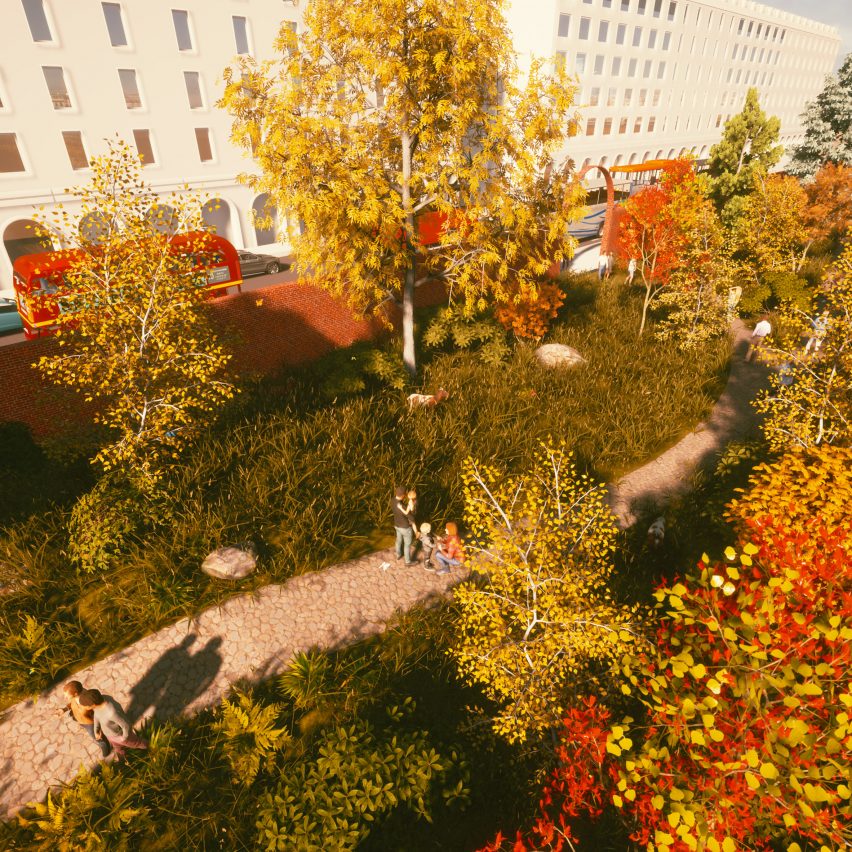 Park with grass and colourful trees