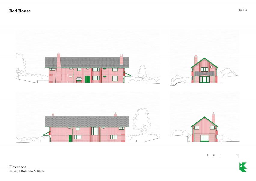 Elevations of Red House by David Kohn Architects