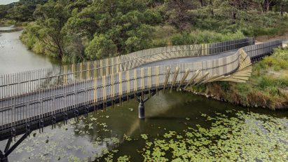 Aerial view of Bara Bridge by Sam Crawford Architects