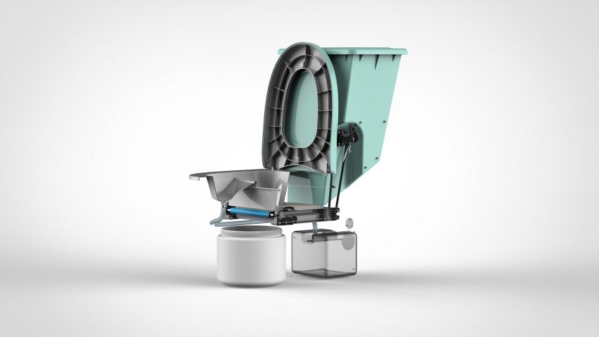 Render of Sandi toilet showing the internal mechanism