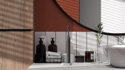 A toothbrush in a bathroom