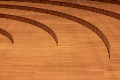 Tiered stage set up for an orchestra