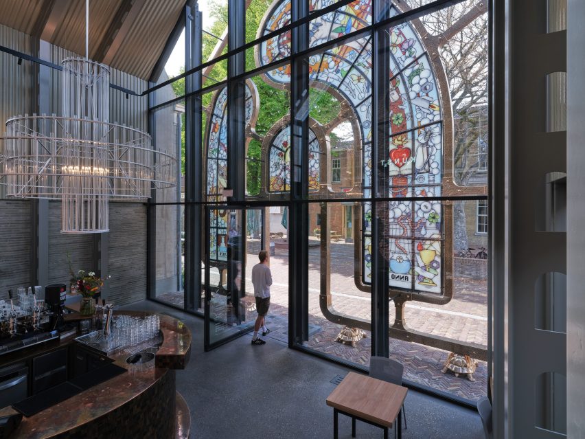 Interior view of stained-glass window in Dordrecht