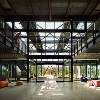 Steel beams in causeway old LA Times printing facility