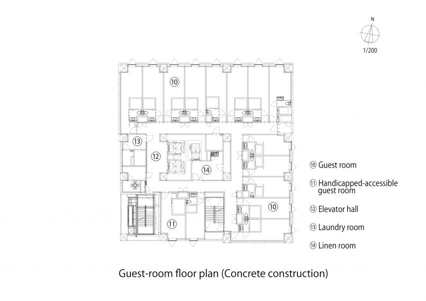 Guest room floor plan of the Royal Park Canvas hotel in Sapporo, Japan, by Mitsubishi Jisho Design