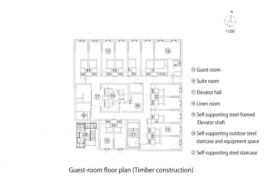 Guest room floor plan of the Royal Park Canvas hotel in Sapporo, Japan, by Mitsubishi Jisho Design