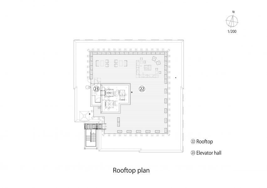 Roof plan of the Royal Park Canvas hotel in Sapporo, Japan, by Mitsubishi Jisho Design