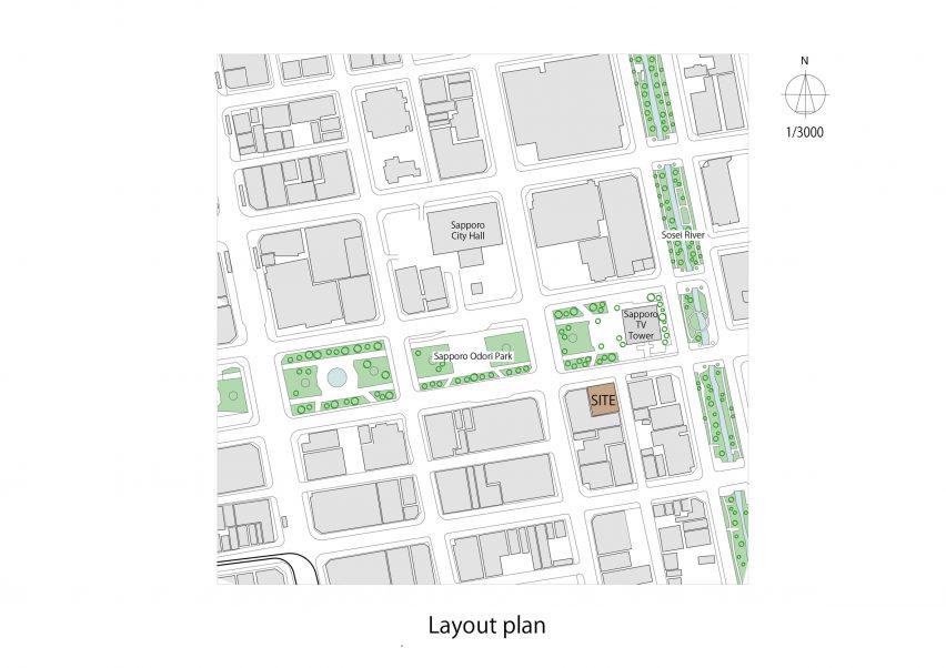 Site plan of the Royal Park Canvas hotel in Sapporo, Japan, by Mitsubishi Jisho Design