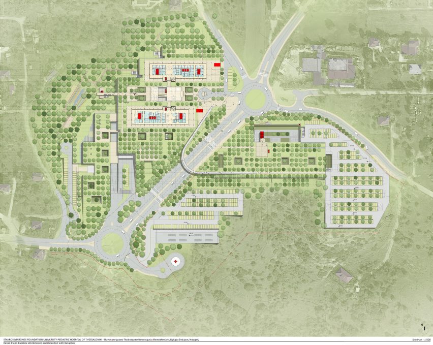 Plan of University Pediatric Hospital of Thessaloniki by RPBW Architects