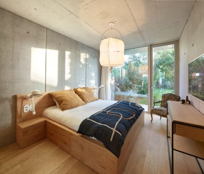 Glass walls inside French farmhouse