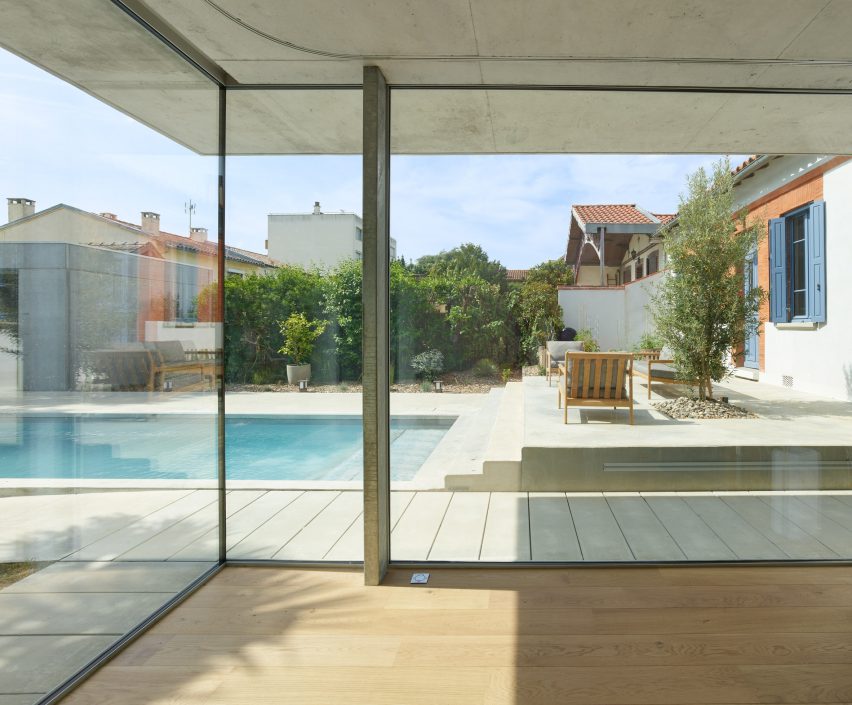 View of pool from farmhouse extension