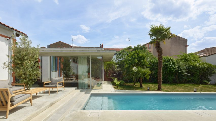 French farmhouse with concrete extension