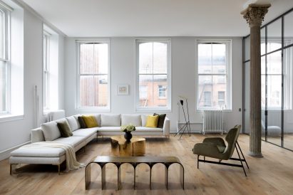 Living room with sofa, armchair and coffee table