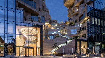 Large glass entrance to Valley building in Amsterdam