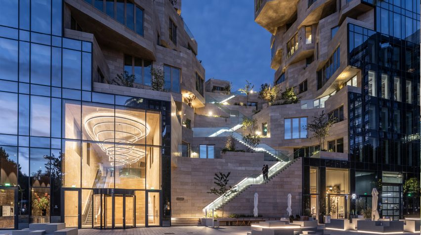 Large glass entrance to Valley building in Amsterdam