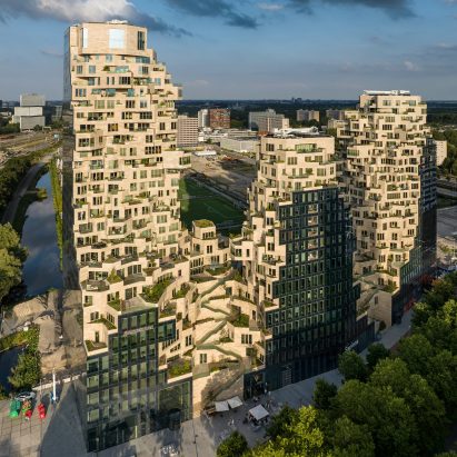 Three mountain-like high-rises in Amsterdam
