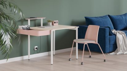 Pink desk and work chair in residential interior