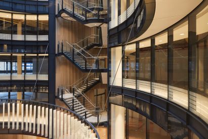 Atrium with statement staircase