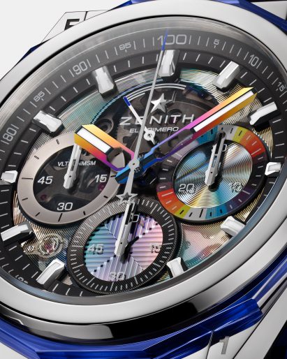 A close up photograph of the Zenith watch