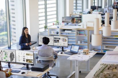 A photograph of designs in their office