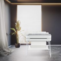 A photograph of the HP’s white plotter