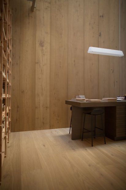 An interior glad in wood
