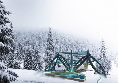 Render of a butterfly house in snow