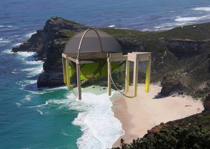 Render of an observatory on a beach