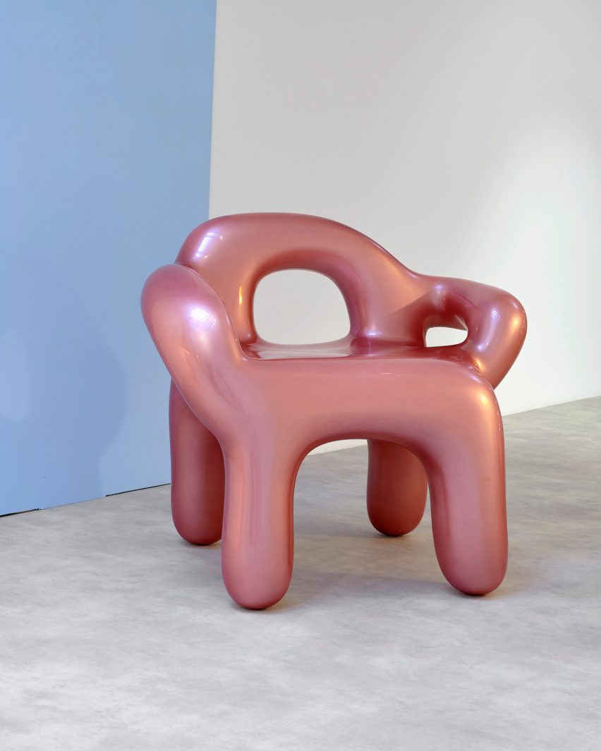 Photo of a pink chrome armchair