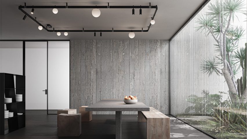 Track lighting installed above table