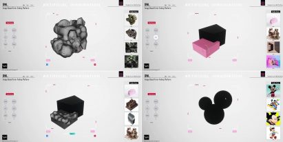 Collage of four images of products on a digital screen