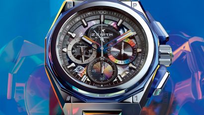 A close up photograph of the Zenith watch