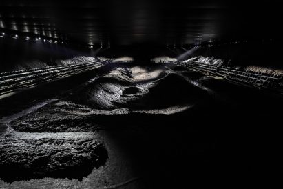 Image of the mud-filled Balenciaga set without seats 
