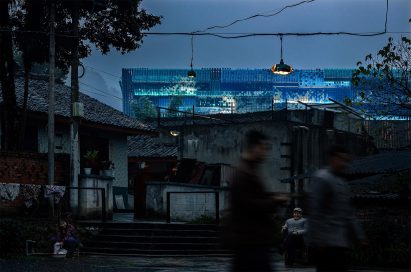 Visualisation of glowing pavilion at night