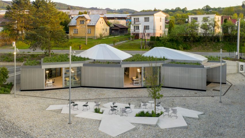 Aerial view of Modular Research Centre by Chybik + Kristof